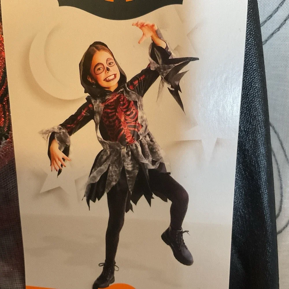 Girls Hyde & Eek‎ Red Glitter SKELETON Dress Halloween Costume Size Small 6-7